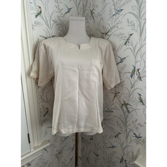 New Mints Rayon Short Sleeve Ivory Blouse Oversized Crop Front Pocket Vintage - Picture 1 of 7